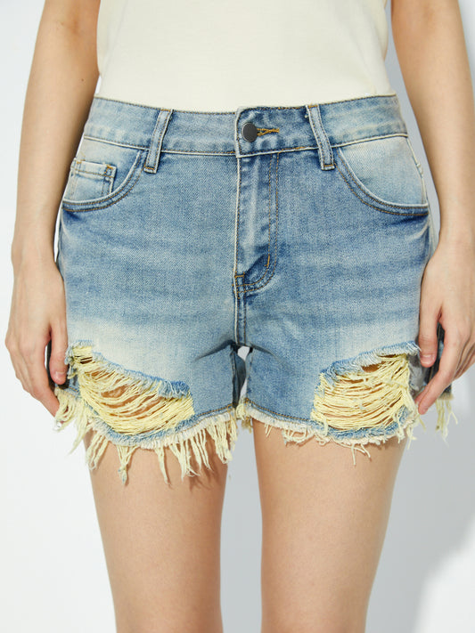 Shorts vaqueros con pernera ancha y rotos