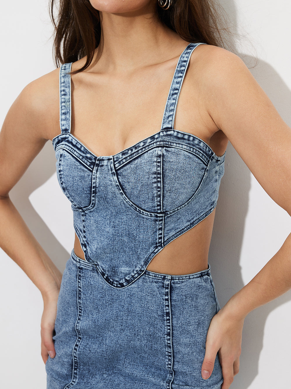 Vestido lencero denim con aberturas