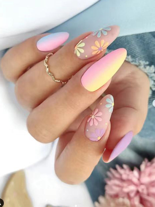Patrón de margarita rosa claro Ombre Press en las uñas