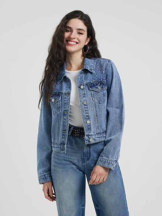 Chamarra denim pedrería