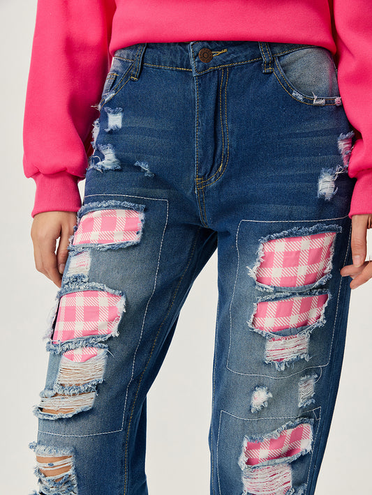 Jeans rectos con patchwork