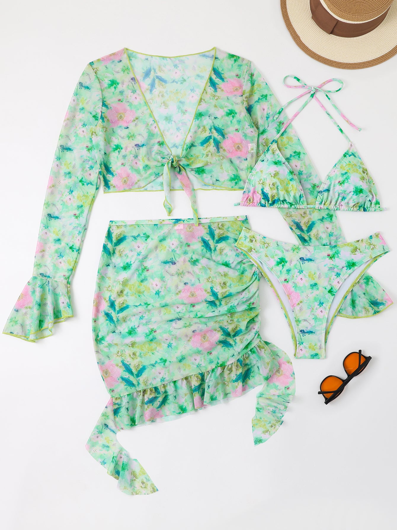 Conjunto de bikini con ribetes de lechuga